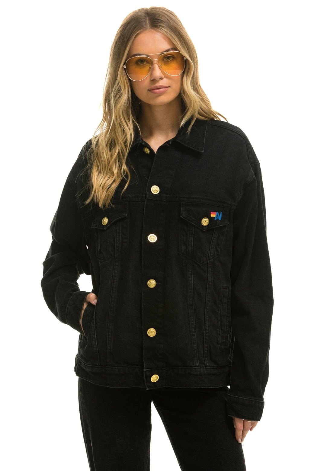 Retro KEEP SMILING OVERSIZED CONCERT DENIM JACKET - VINTAGE BLACK