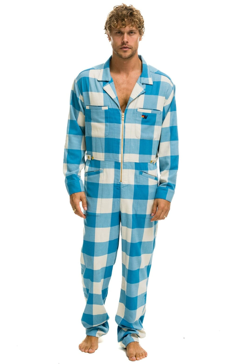 Retro UNISEX PLAID FLIGHT SUIT - SKY PLAID
