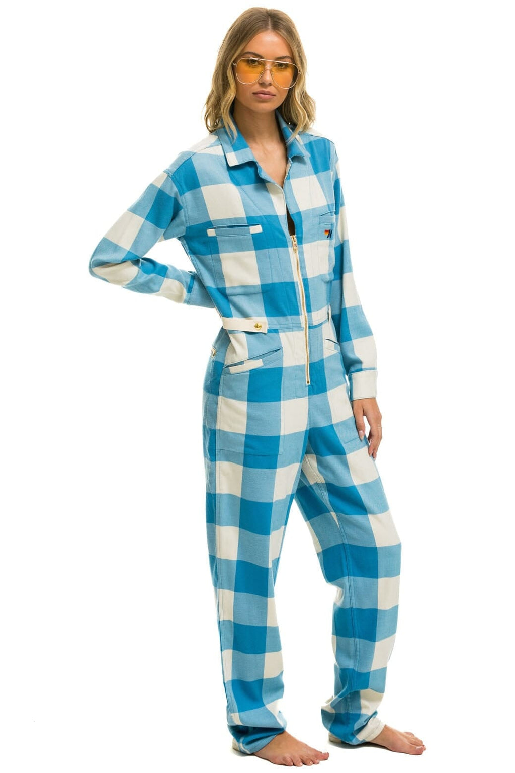 Retro UNISEX PLAID FLIGHT SUIT - SKY PLAID