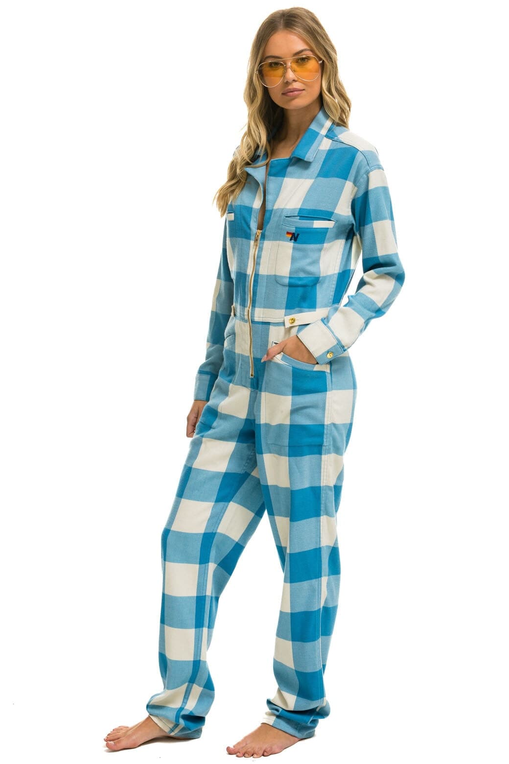 Retro UNISEX PLAID FLIGHT SUIT - SKY PLAID