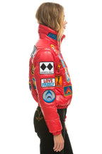 Retro VINTAGE PATCH APRES PUFFER JACKET - CHERRY GLOSSY