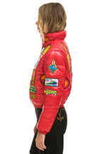 Retro VINTAGE PATCH APRES PUFFER JACKET - CHERRY GLOSSY