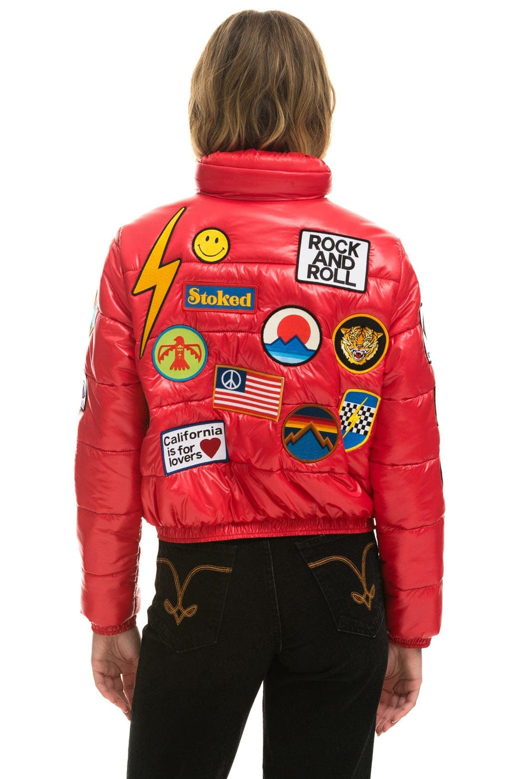 Retro VINTAGE PATCH APRES PUFFER JACKET - CHERRY GLOSSY