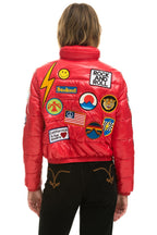Retro VINTAGE PATCH APRES PUFFER JACKET - CHERRY GLOSSY