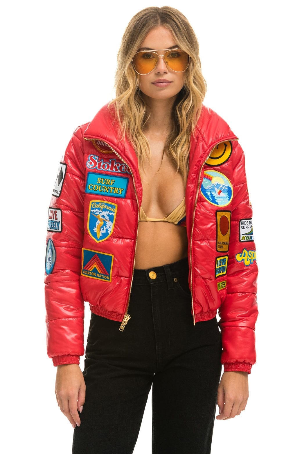 Retro VINTAGE PATCH APRES PUFFER JACKET - CHERRY GLOSSY