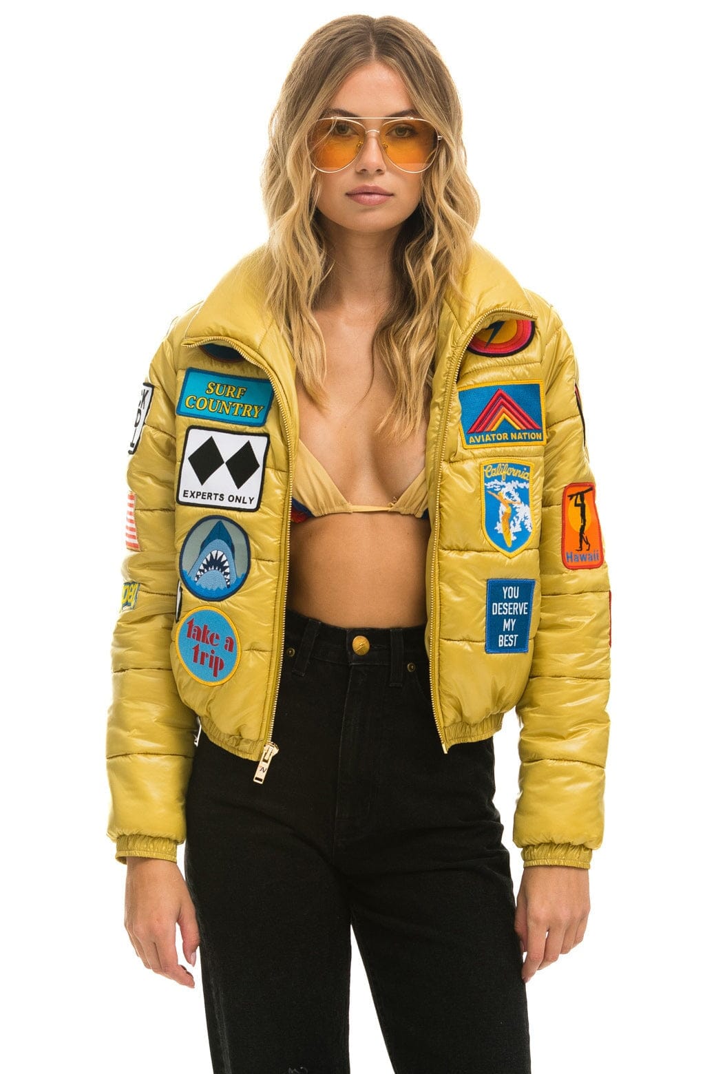 Retro VINTAGE PATCH APRES PUFFER JACKET - HONEY GLOSSY