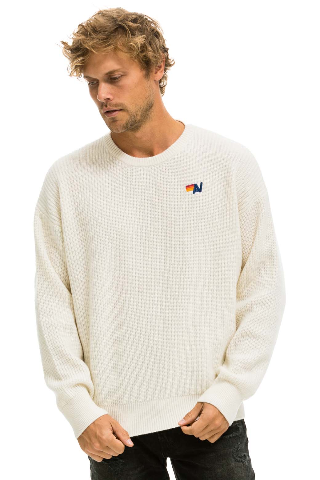 Retro VINTAGE CABIN UNISEX CASHMERE SWEATER - VINTAGE WHITE