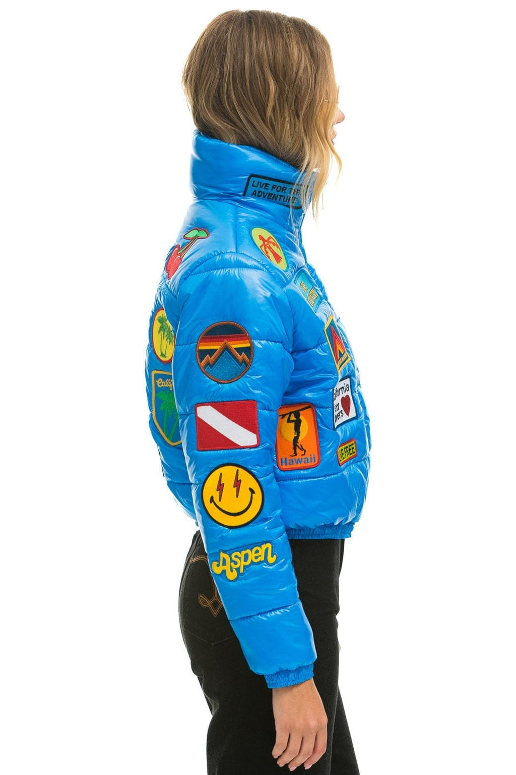 Retro VINTAGE PATCH APRES PUFFER JACKET - BLUE CINA GLOSSY