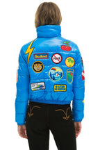 Retro VINTAGE PATCH APRES PUFFER JACKET - BLUE CINA GLOSSY