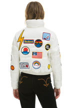 Retro VINTAGE PATCH APRES PUFFER JACKET - WHITE GLOSSY