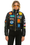 Retro VINTAGE PATCH APRES PUFFER JACKET - BLACK GLOSSY