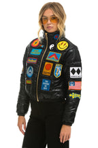Retro VINTAGE PATCH APRES PUFFER JACKET - BLACK GLOSSY