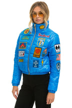 Retro VINTAGE PATCH APRES PUFFER JACKET - BLUE CINA GLOSSY