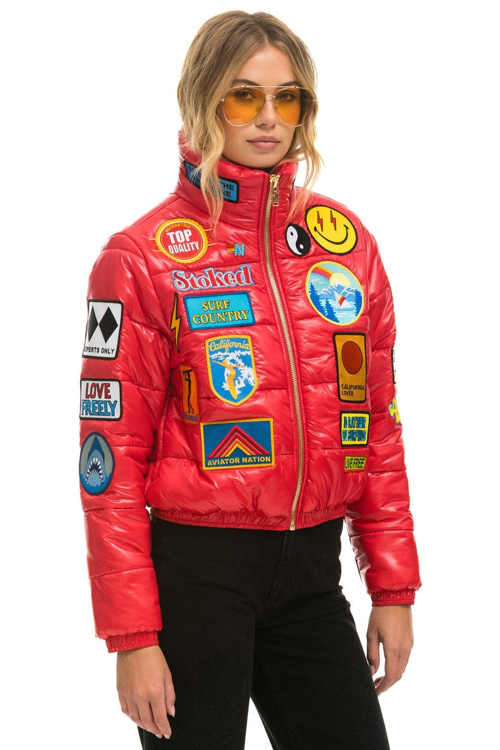 Retro VINTAGE PATCH APRES PUFFER JACKET - CHERRY GLOSSY