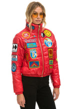 Retro VINTAGE PATCH APRES PUFFER JACKET - CHERRY GLOSSY