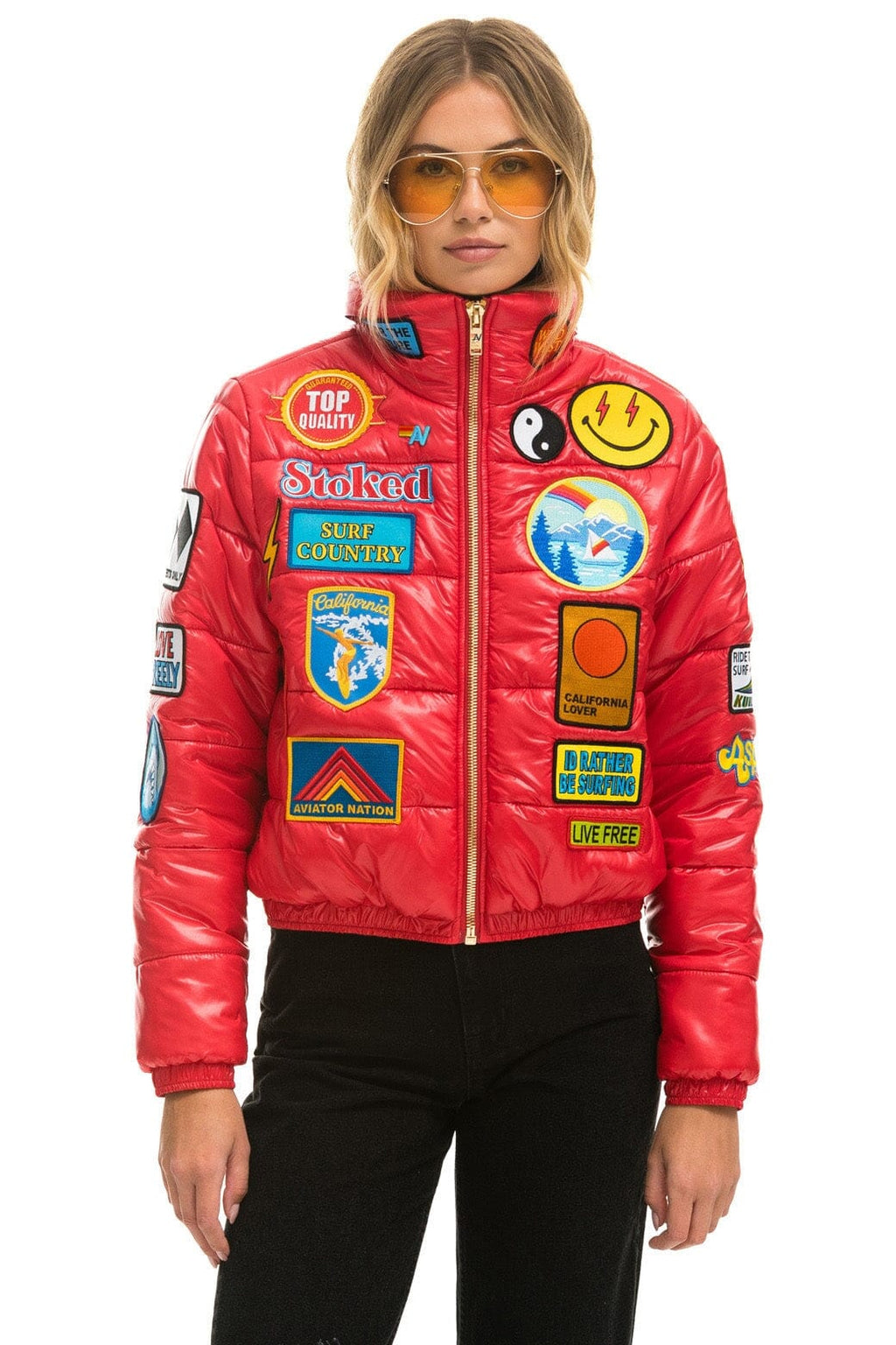 Retro VINTAGE PATCH APRES PUFFER JACKET - CHERRY GLOSSY