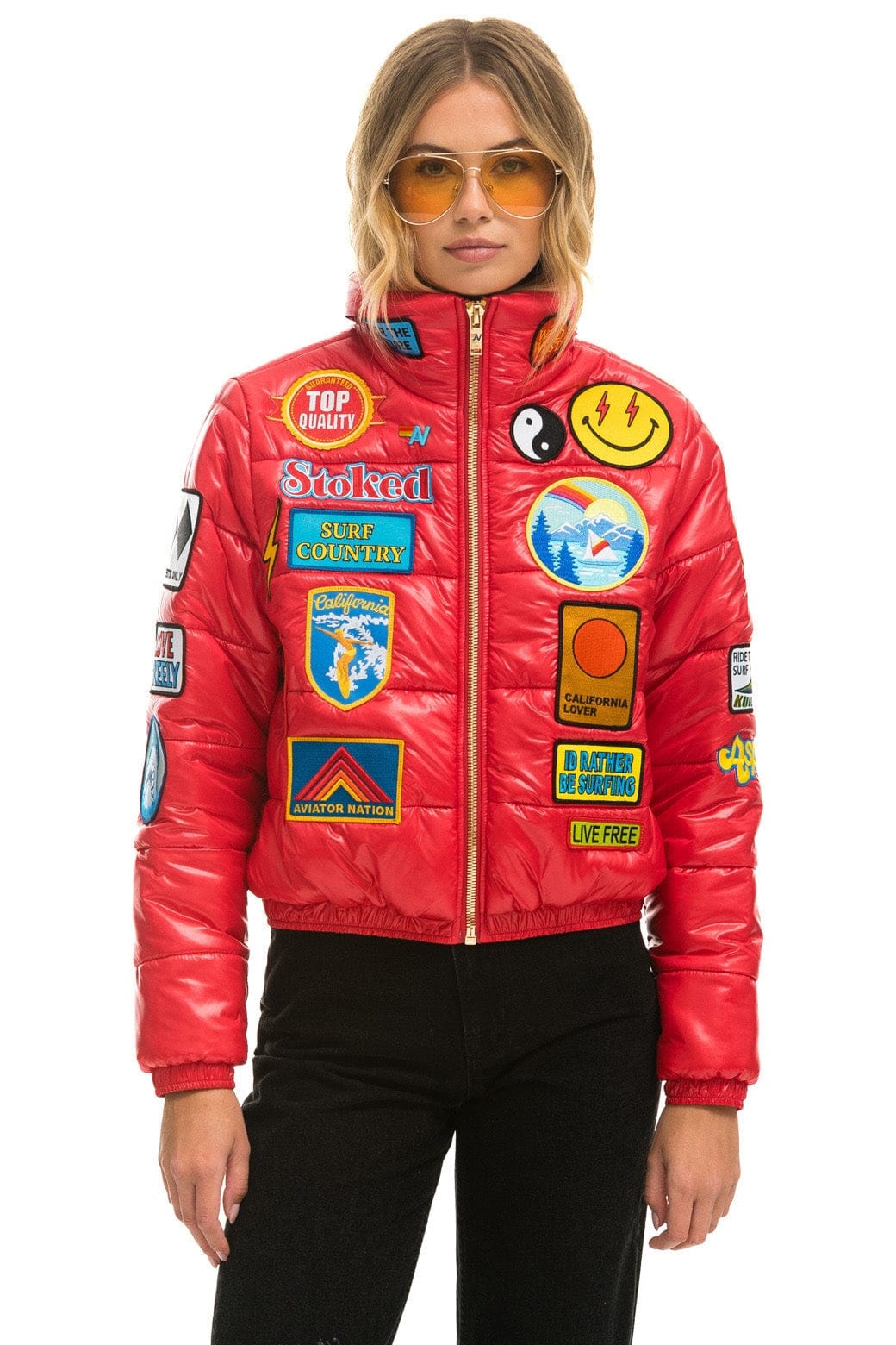 Retro VINTAGE PATCH APRES PUFFER JACKET - CHERRY GLOSSY