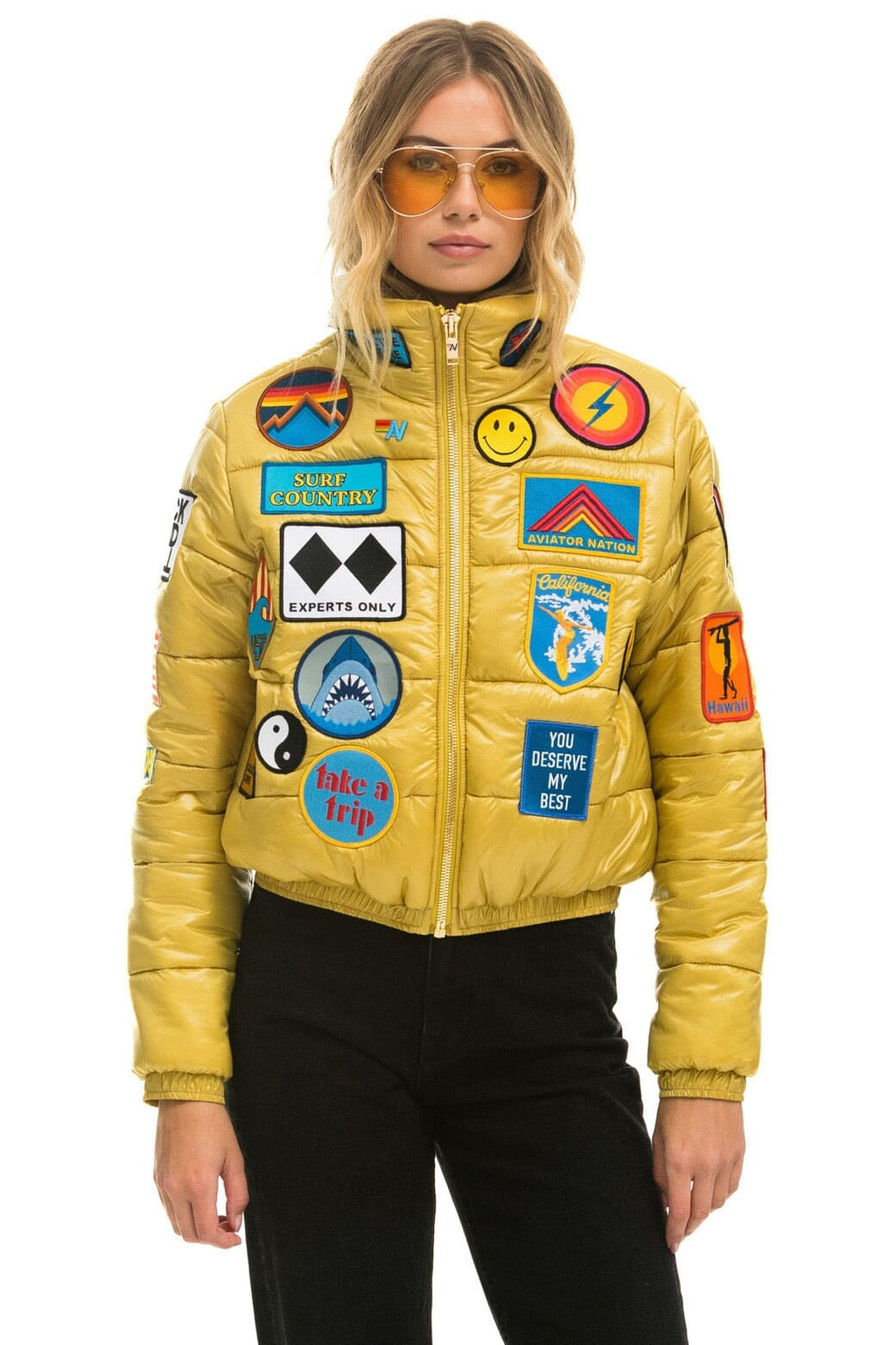 Retro VINTAGE PATCH APRES PUFFER JACKET - HONEY GLOSSY
