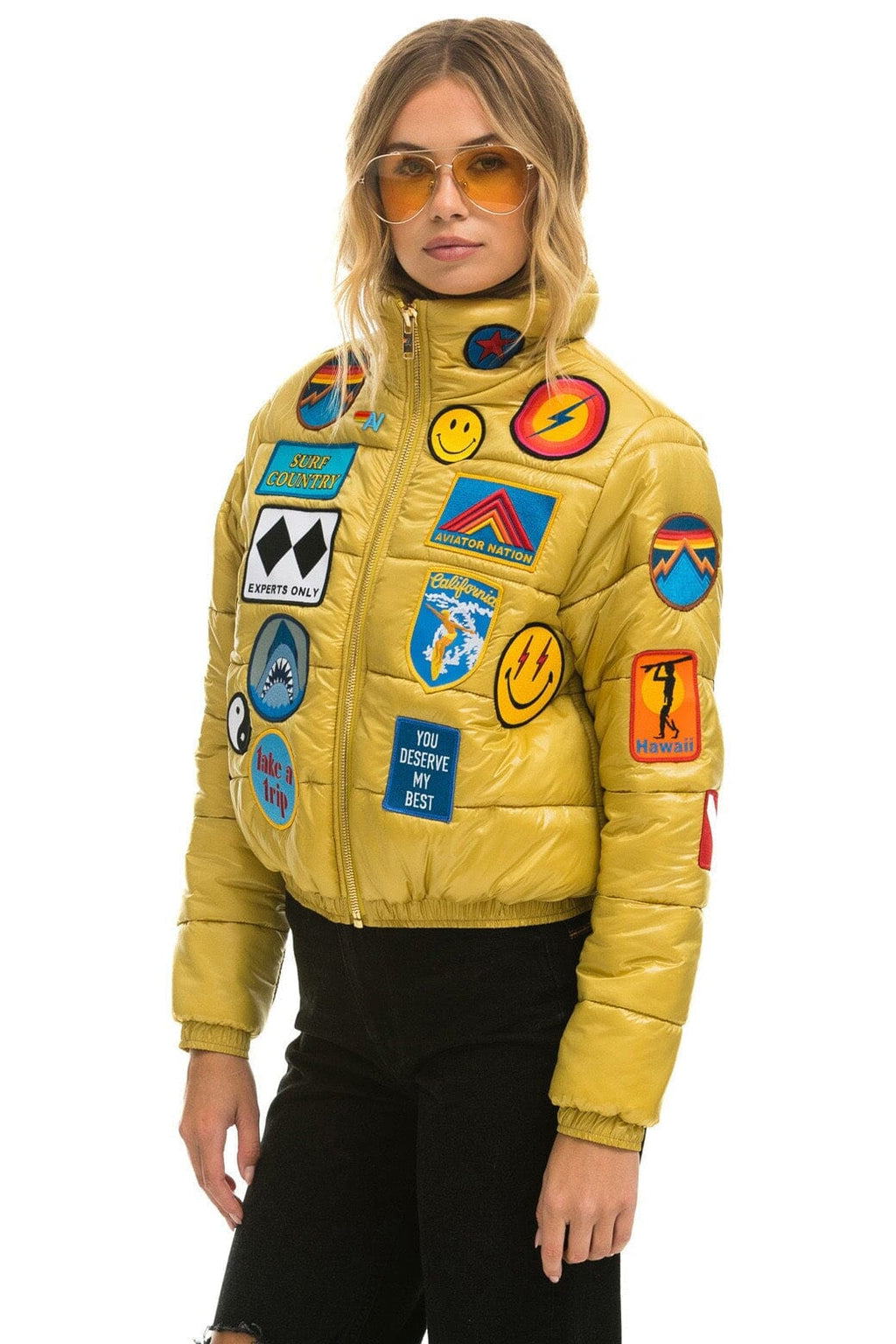 Retro VINTAGE PATCH APRES PUFFER JACKET - HONEY GLOSSY