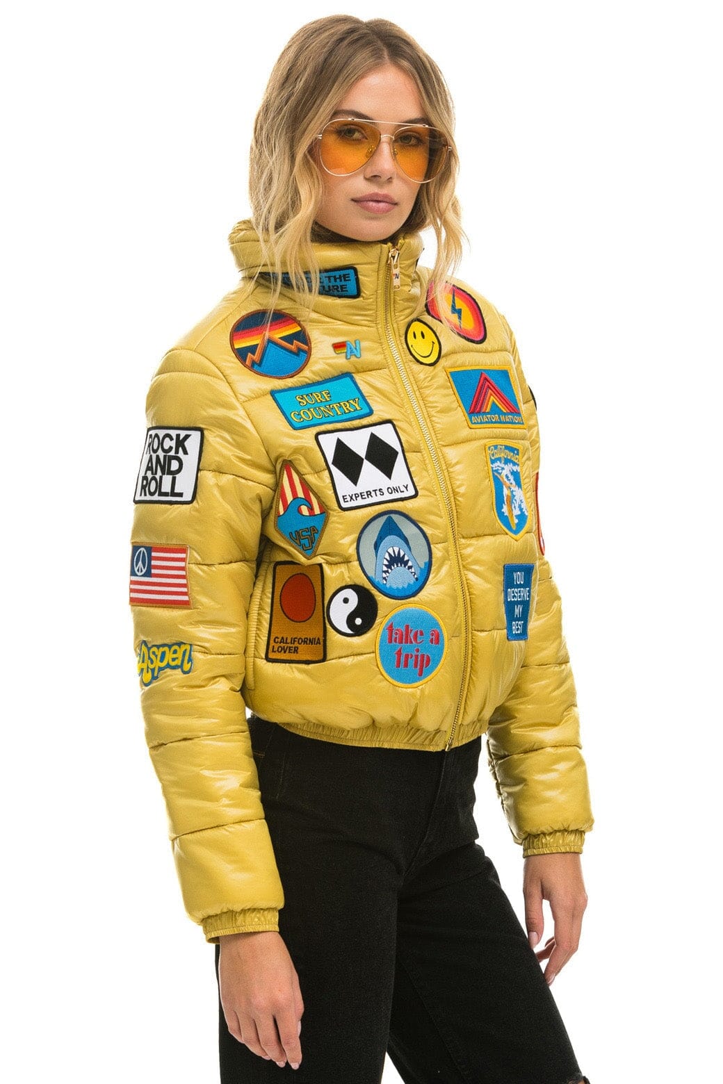 Retro VINTAGE PATCH APRES PUFFER JACKET - HONEY GLOSSY