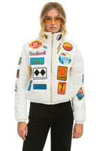 Retro VINTAGE PATCH APRES PUFFER JACKET - WHITE GLOSSY