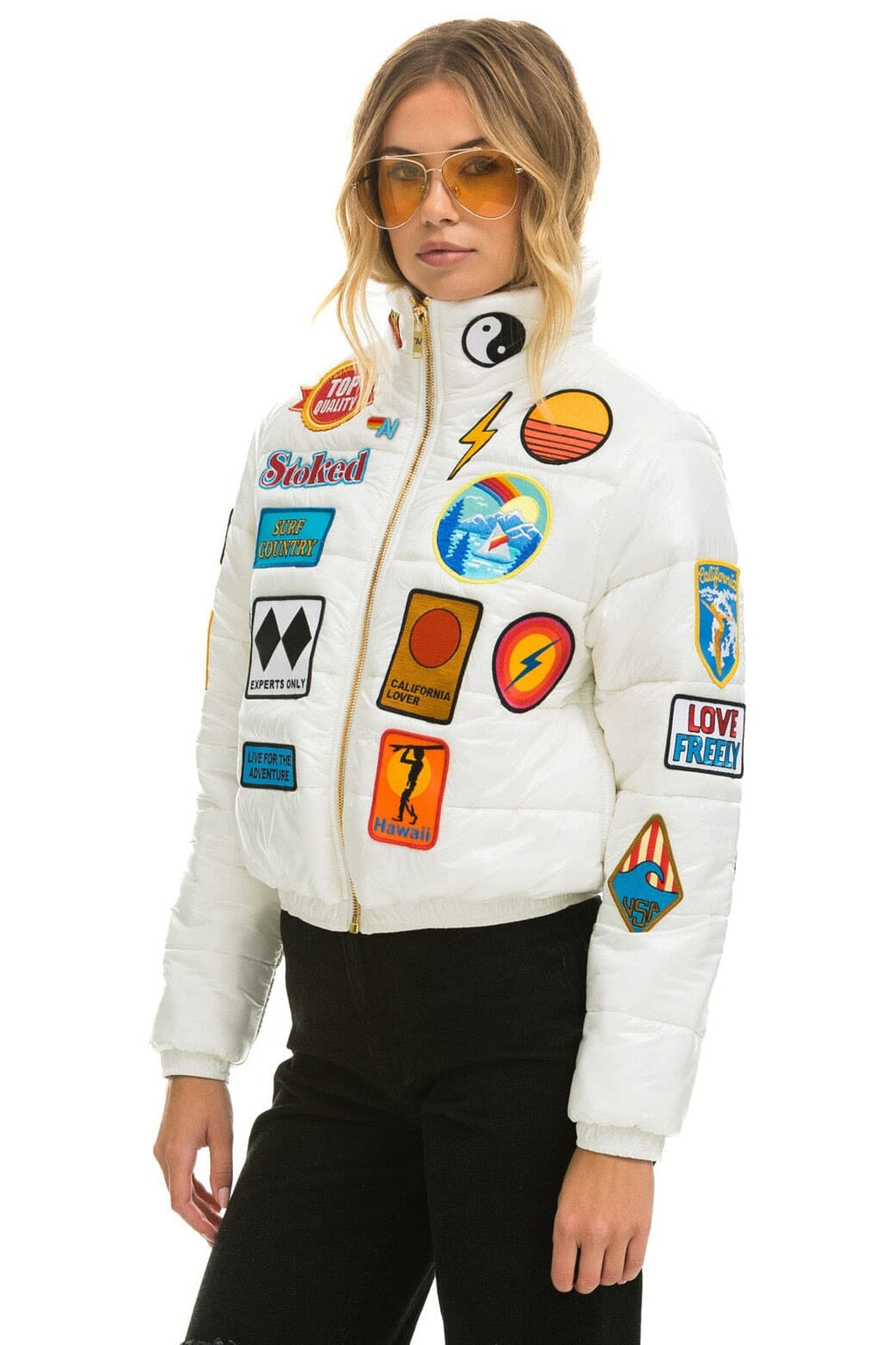 Retro VINTAGE PATCH APRES PUFFER JACKET - WHITE GLOSSY
