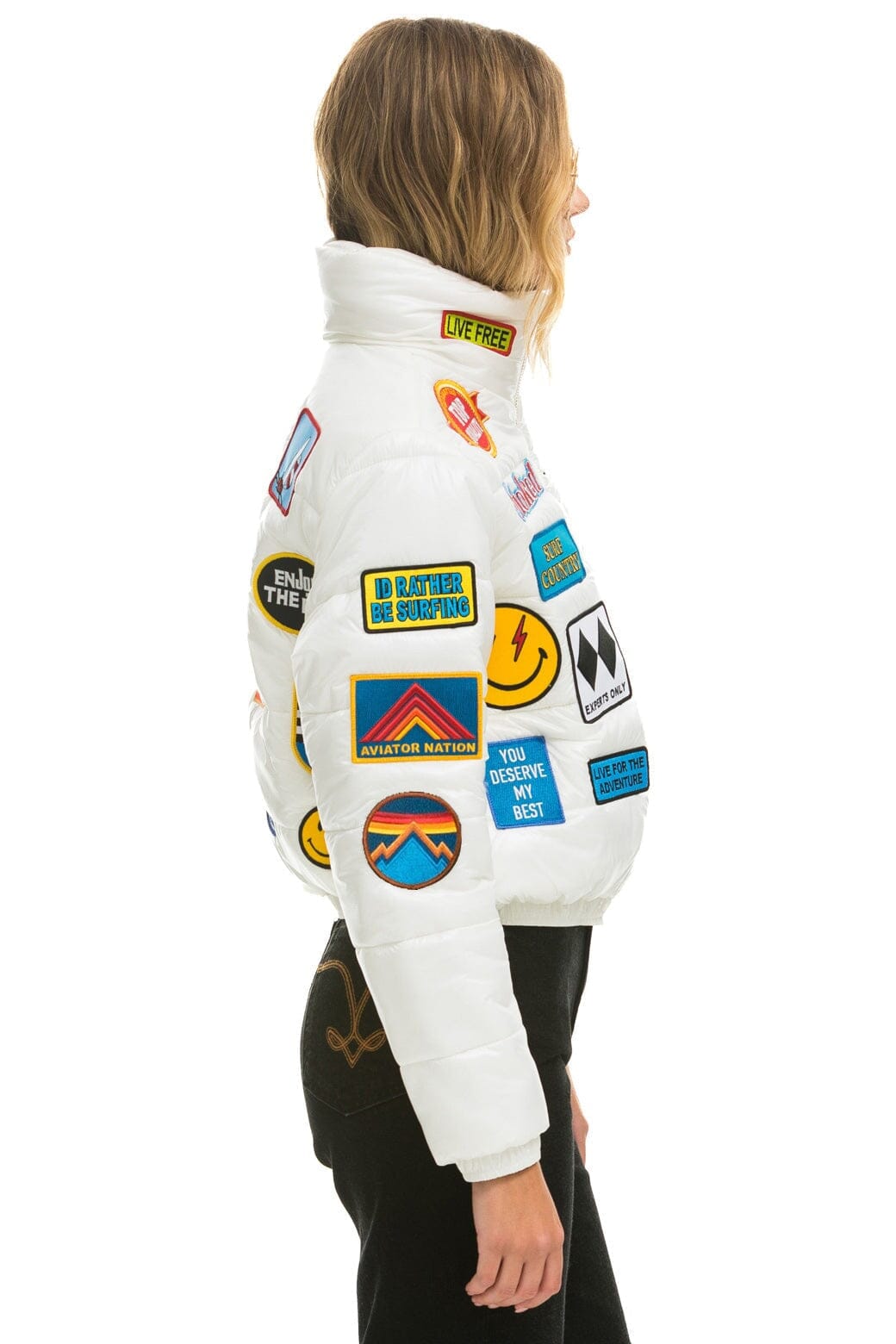 Retro VINTAGE PATCH APRES PUFFER JACKET - WHITE GLOSSY