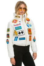 Retro VINTAGE PATCH APRES PUFFER JACKET - WHITE GLOSSY