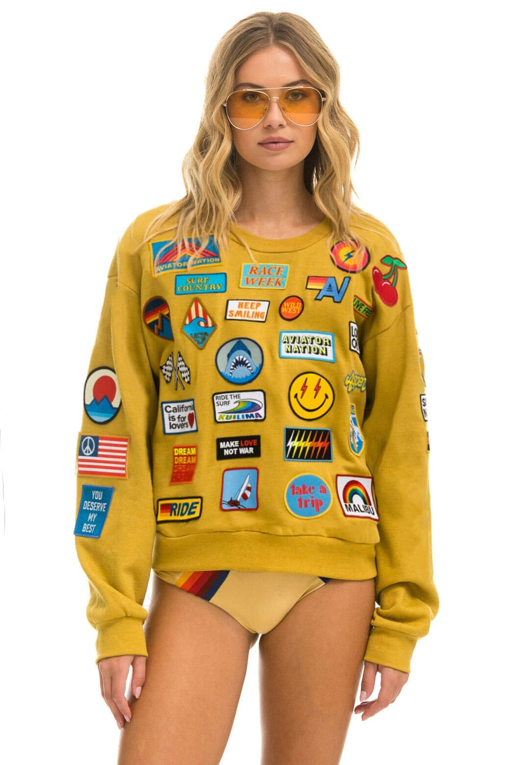 Retro VINTAGE PATCH RELAXED CREW SWEATSHIRT - KHAKI