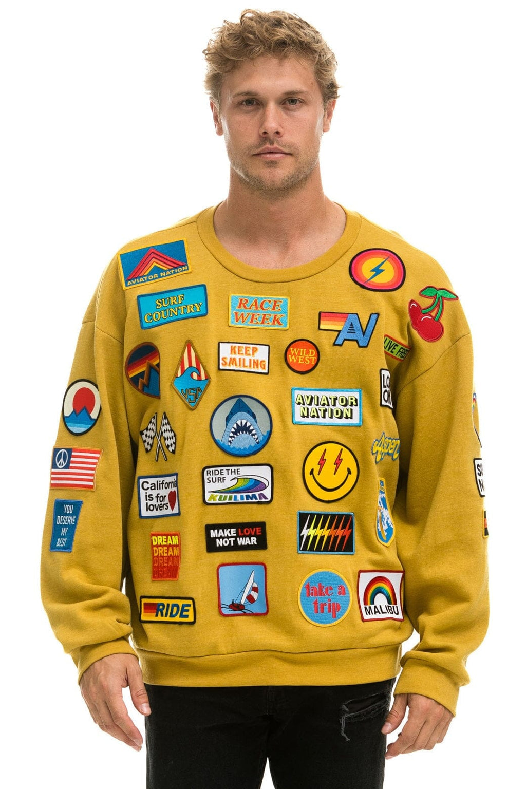 Retro VINTAGE PATCH RELAXED CREW SWEATSHIRT - KHAKI