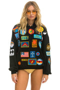 Retro VINTAGE PATCH RELAXED PULLOVER HOODIE- BLACK