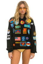 Retro VINTAGE PATCH RELAXED PULLOVER HOODIE- BLACK