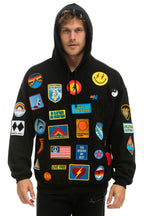 Retro VINTAGE PATCH RELAXED PULLOVER HOODIE- BLACK