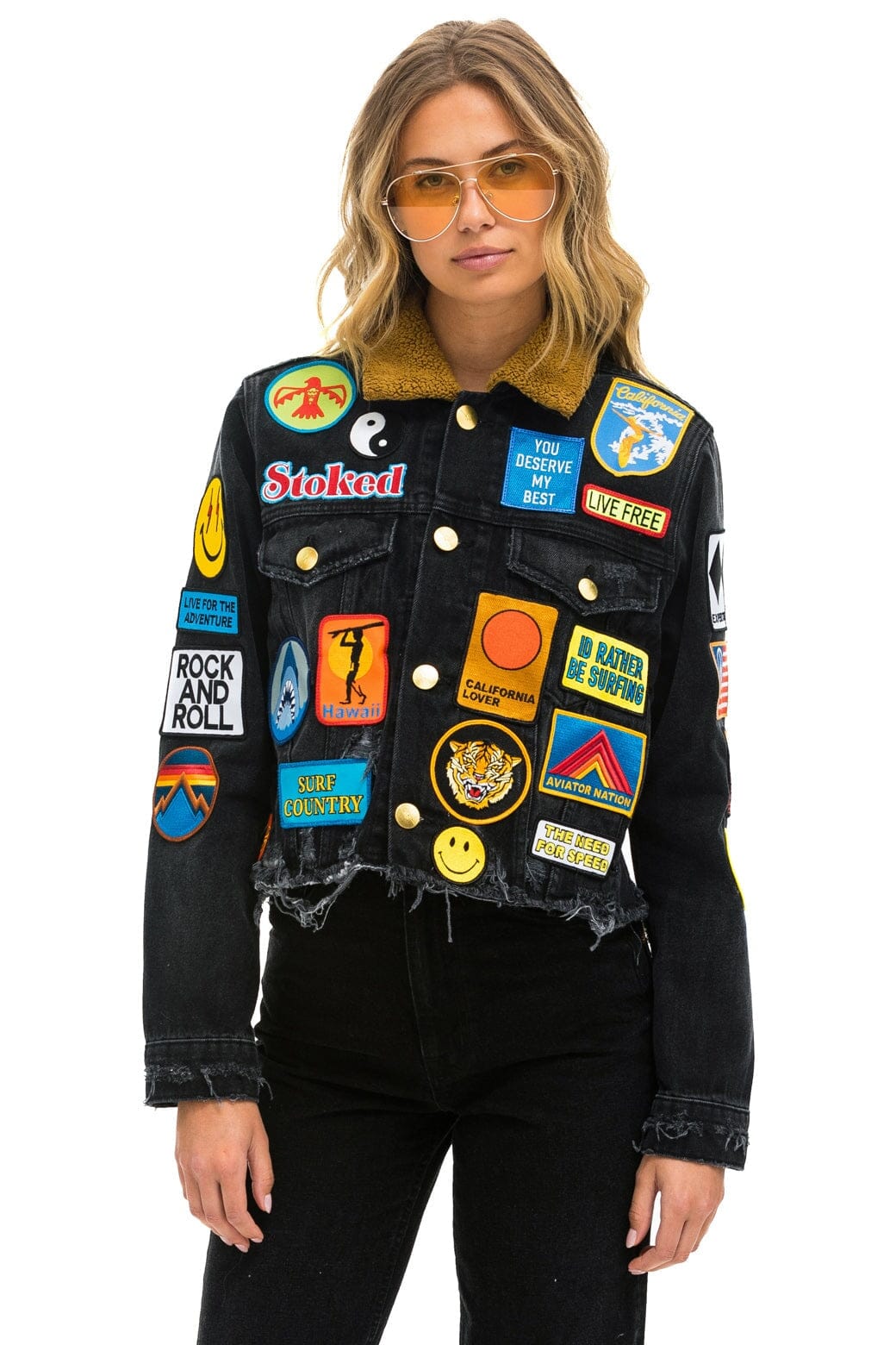 Retro VINTAGE PATCH UNISEX DENIM JACKET - VINTAGE BLACK