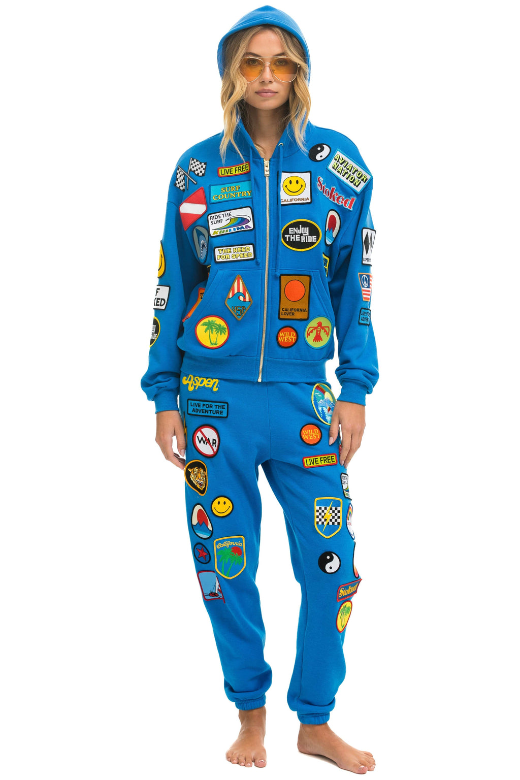 Retro VINTAGE PATCH ZIP HOODIE RELAXED - OCEAN