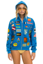 Retro VINTAGE PATCH ZIP HOODIE RELAXED - OCEAN