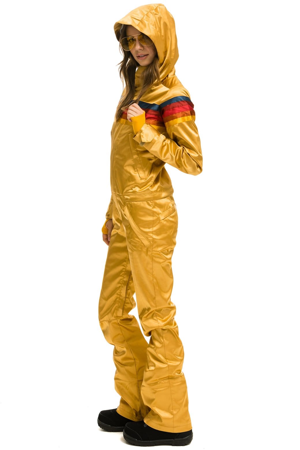 Retro WOMENS 5 STRIPE SATIN POWDER SUIT - CHAMPAGNE