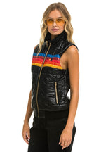 Retro WOMENS 5 STRIPE VEST - GLOSSY BLACK