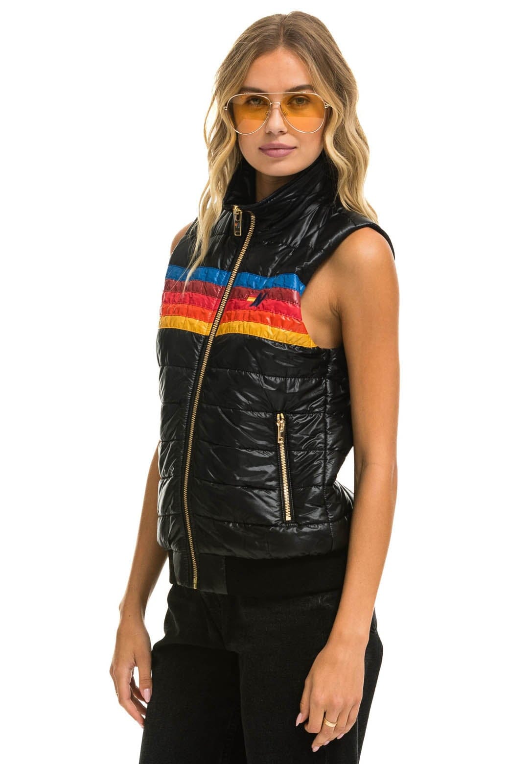 Retro WOMENS 5 STRIPE VEST - GLOSSY BLACK