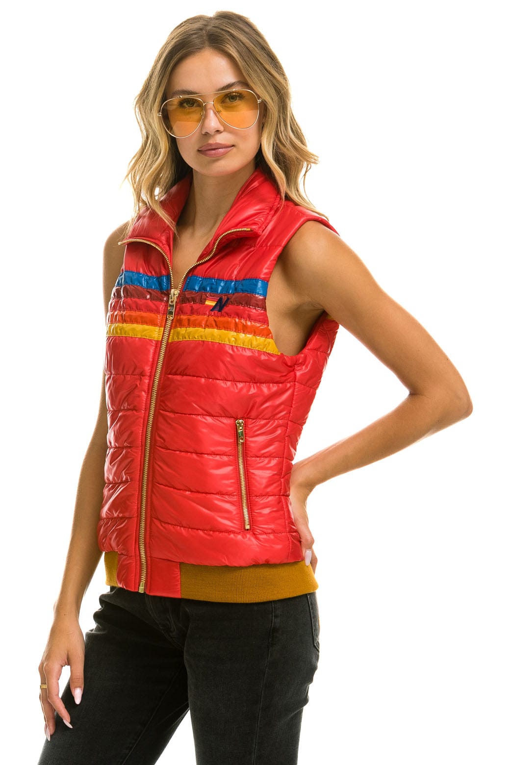 Retro WOMENS 5 STRIPE VEST - GLOSSY CHERRY