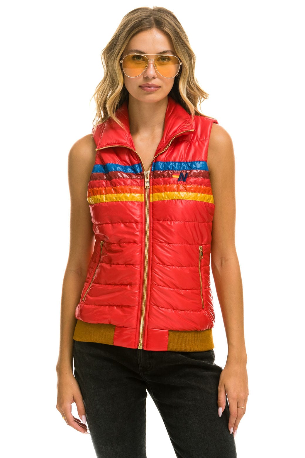 Retro WOMENS 5 STRIPE VEST - GLOSSY CHERRY
