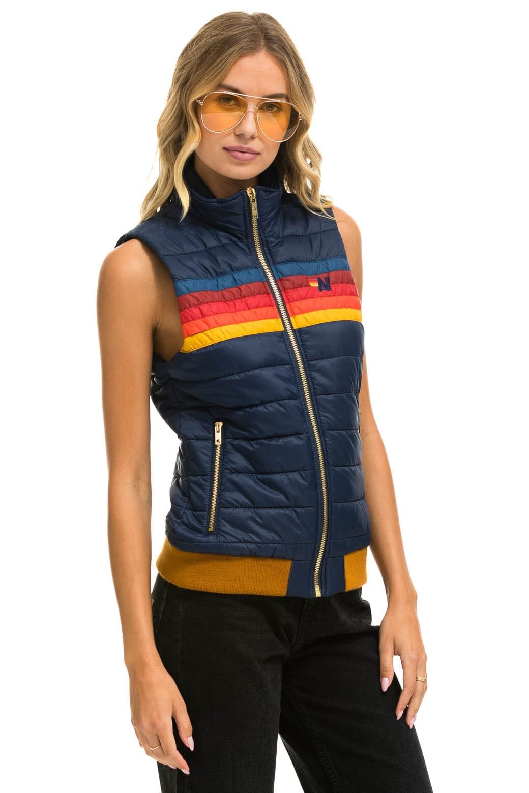 Retro WOMENS 5 STRIPE VEST - NAVY