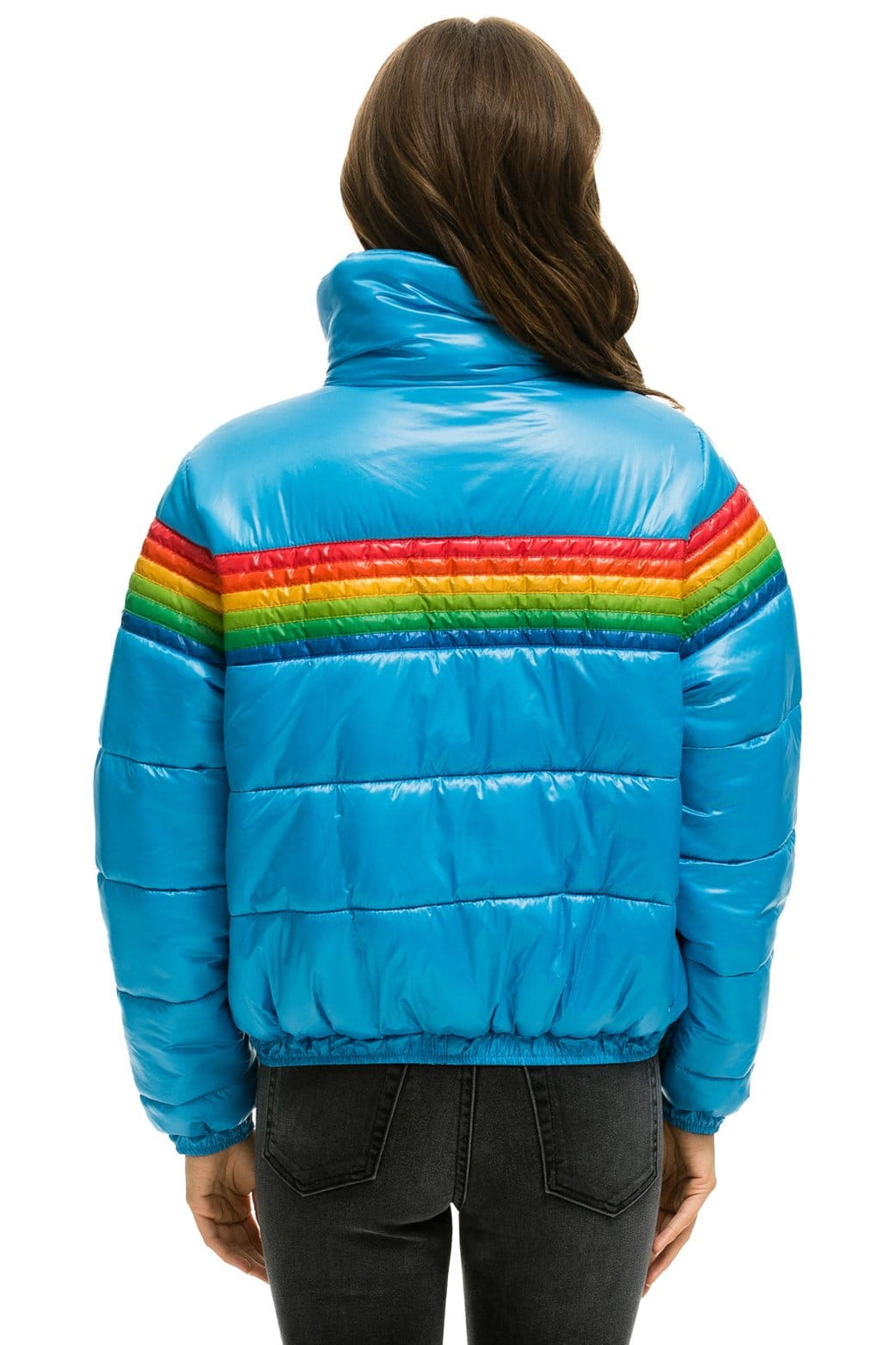 Retro 6 STRIPE LUXE APRES PUFFER JACKET - GLOSSY OCEAN