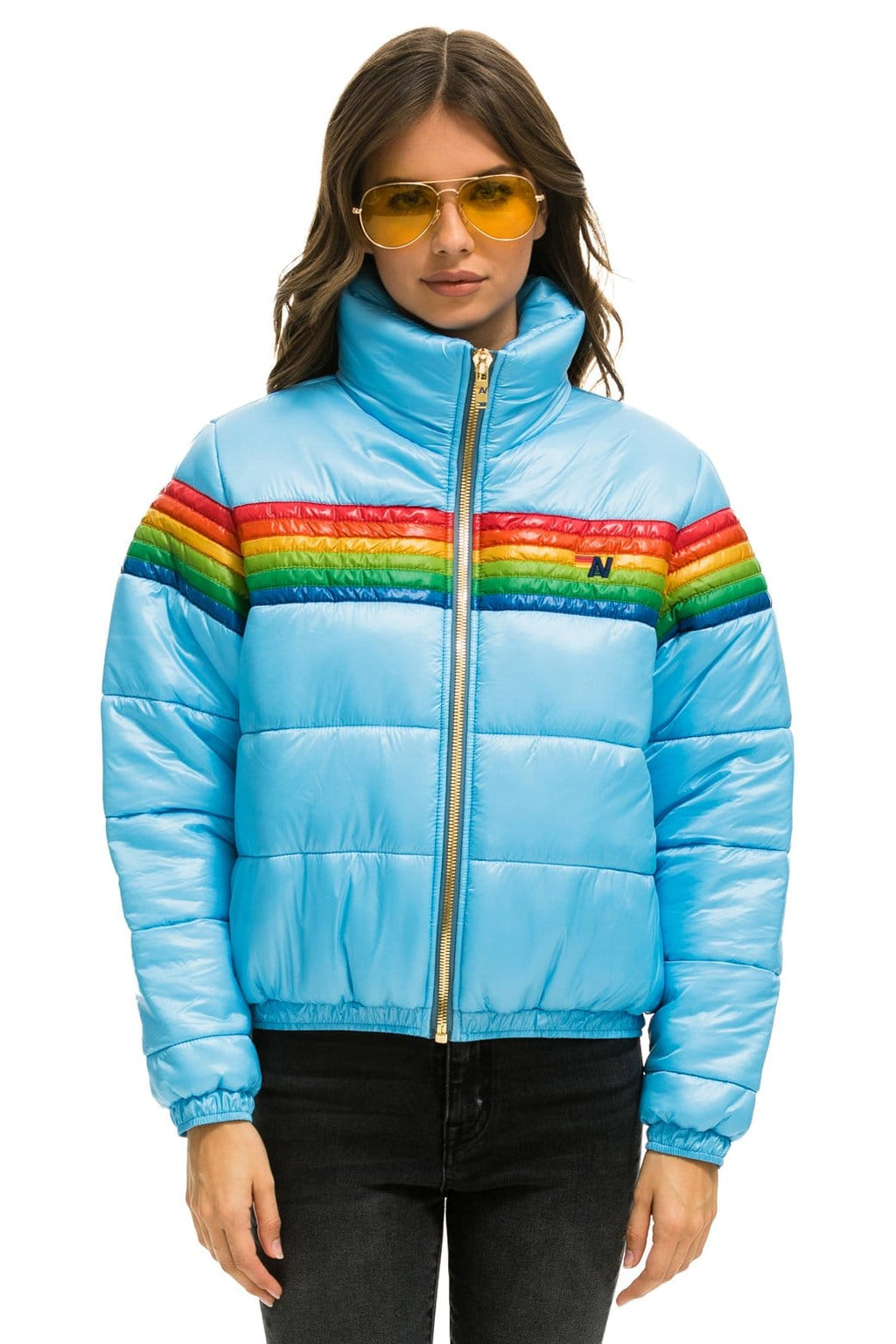 Retro 6 STRIPE LUXE APRES PUFFER JACKET - GLOSSY SKY
