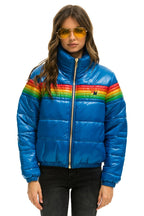 Retro 6 STRIPE LUXE APRES PUFFER JACKET - GLOSSY SNORKEL BLUE