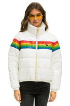 Retro 6 STRIPE LUXE APRES PUFFER JACKET - GLOSSY WHITE