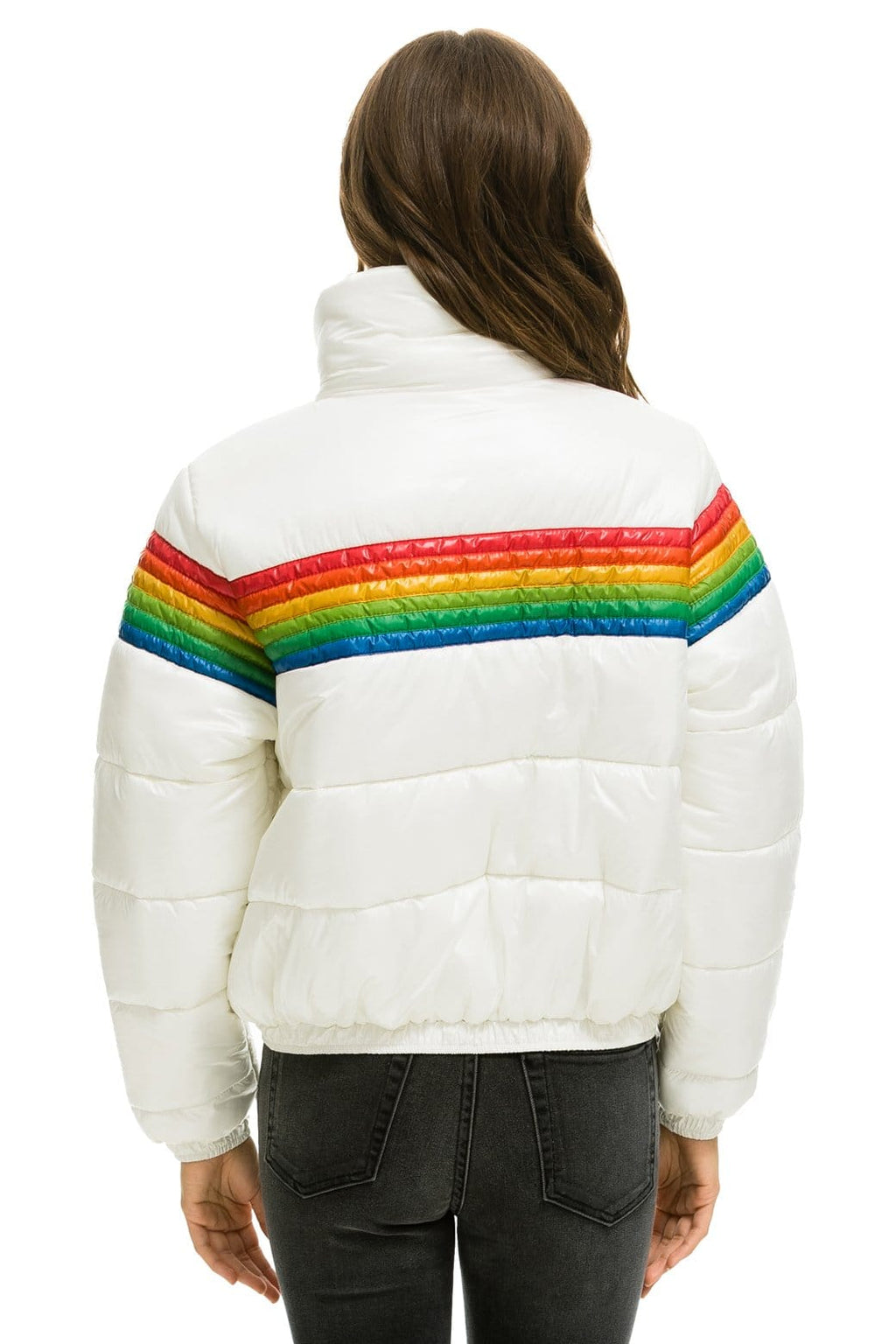 Retro 6 STRIPE LUXE APRES PUFFER JACKET - GLOSSY WHITE