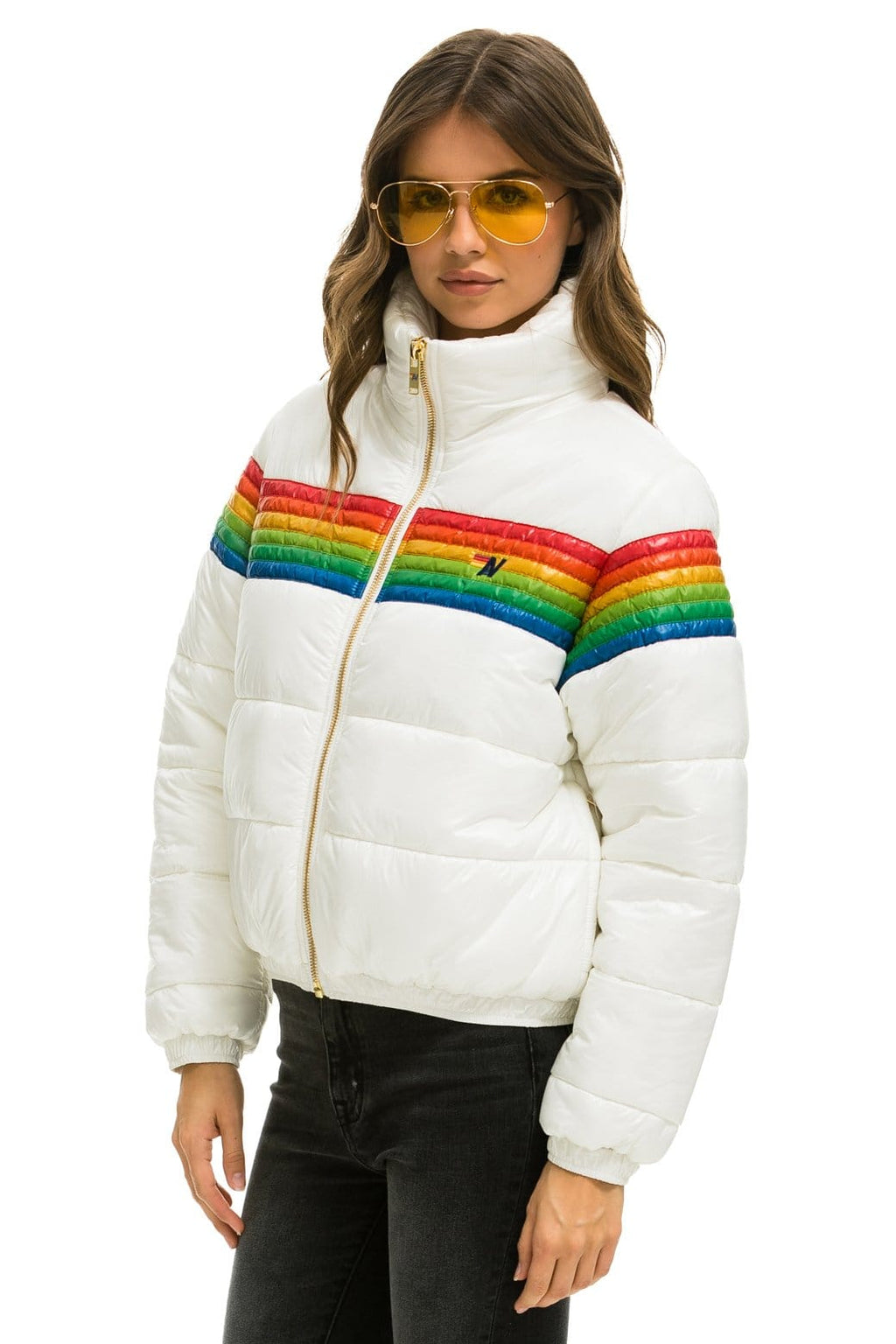 Retro 6 STRIPE LUXE APRES PUFFER JACKET - GLOSSY WHITE