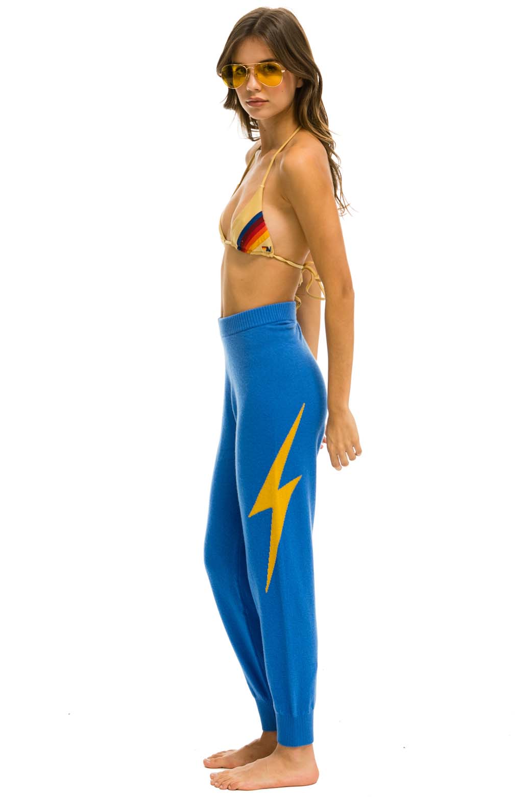 Retro BOLT CASHMERE LIGHT SWEATER PANT - VINTAGE BLUE GOLD BOLT