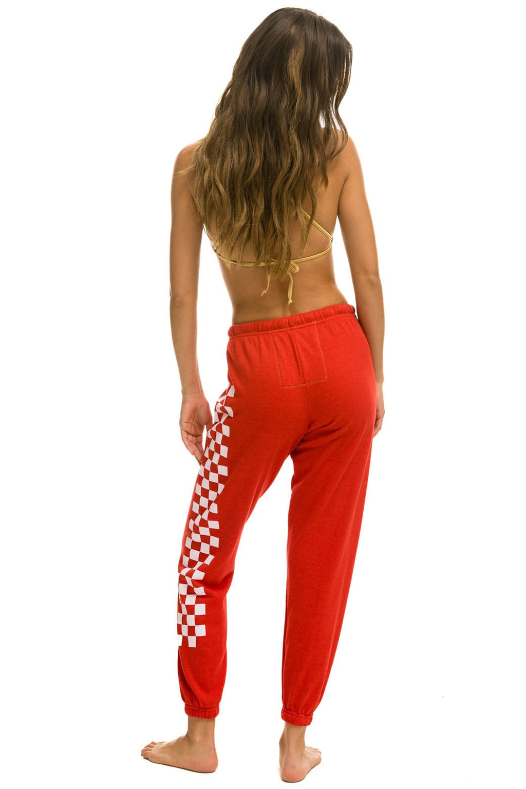 Retro CHECK LEG SWEATPANTS - RED WHITE